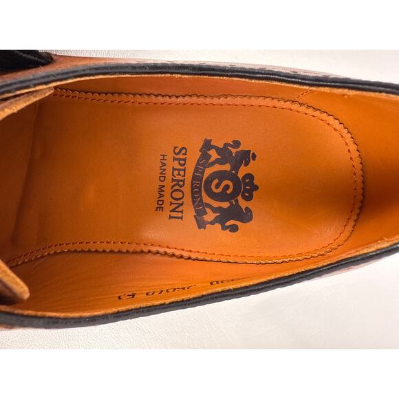 Speroni Monk‎ Strap Dress Shoes Mens 7 7.5 Italian Cognac Leather Brogue Cap Toe main image 5